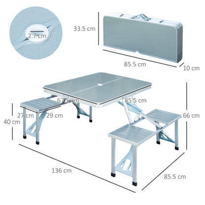 Outsunny Portable Folding Camping Picnic Table and Chairs Stools Set Party Field Kitchen Outdoor Garden BBQ Aluminium