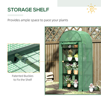 Outsunny 80x49x160cm Mini Greenhouse for Outdoor, Portable Gardening Plant with Storage Shelf, Roll-Up Zippered Door, Metal Frame and PE Cover, Green