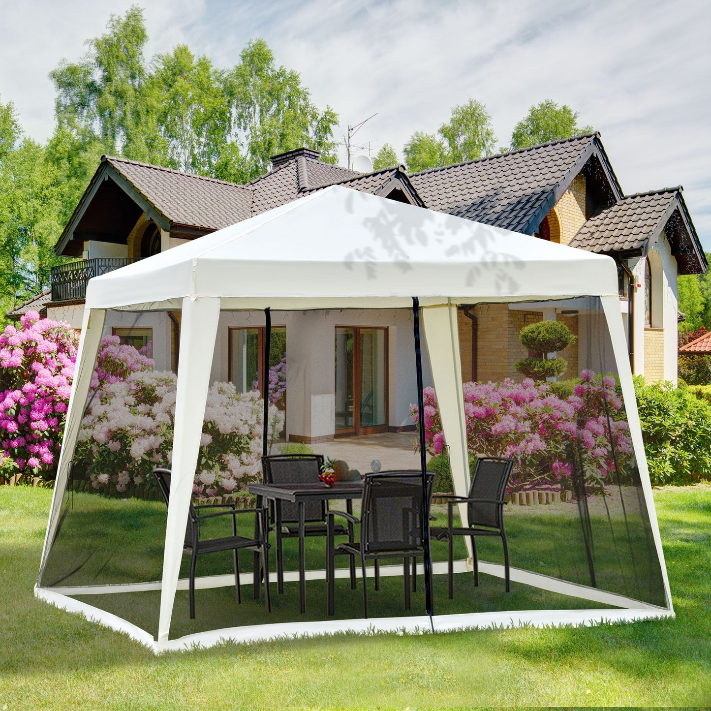 Outsunny 3x3m Outdoor Gazebo Tent W/Mesh Screen Walls-Cream white