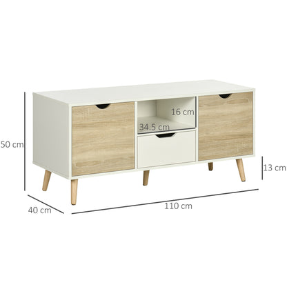 TV Unit Cabinet for TVs up to 50 Inches, TV Stand with Storage Cabinets and Drawer for Living Room and Bedroom, Natural