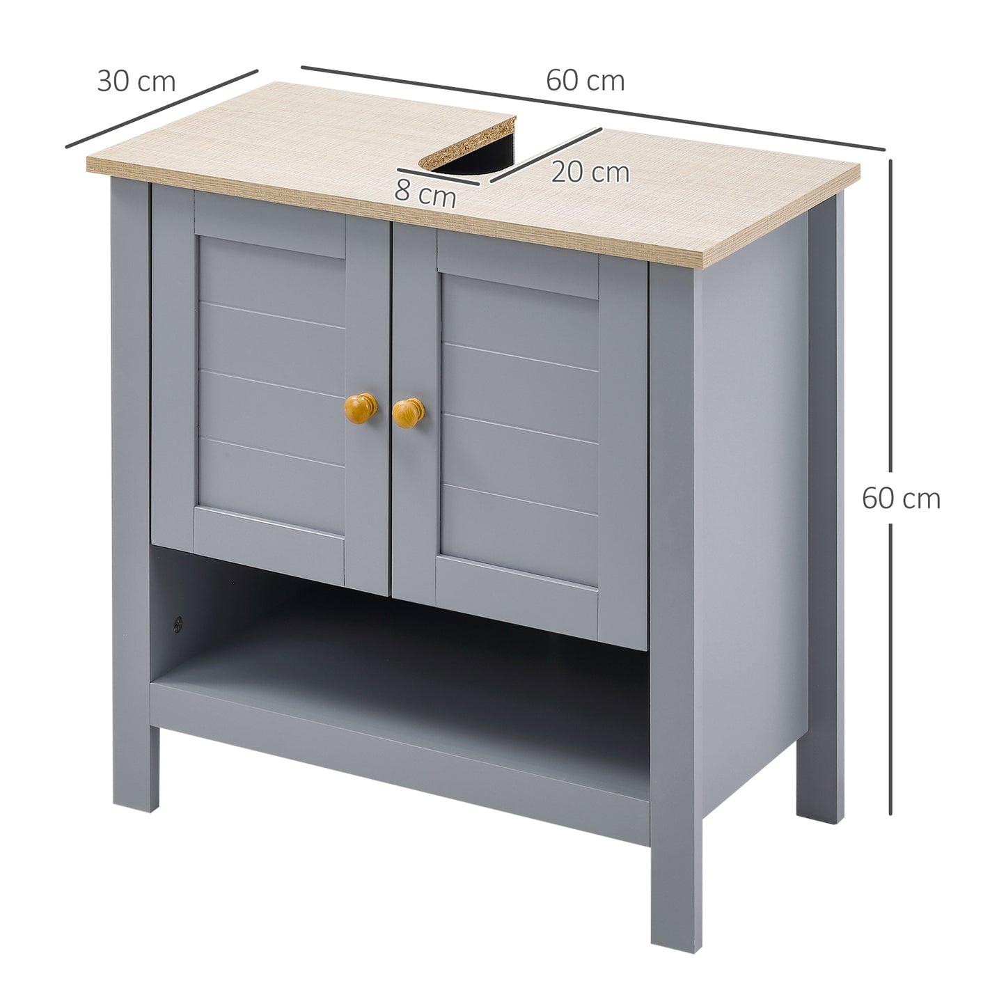 Kleankin Under Sink Cabinet, Bathroom Vanity Unit, Pedestal Under Sink Design, Storage Cupboard with Adjustable Shelf, Grey