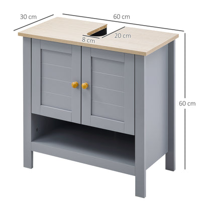 Kleankin Under Sink Cabinet, Bathroom Vanity Unit, Pedestal Under Sink Design, Storage Cupboard with Adjustable Shelf, Grey
