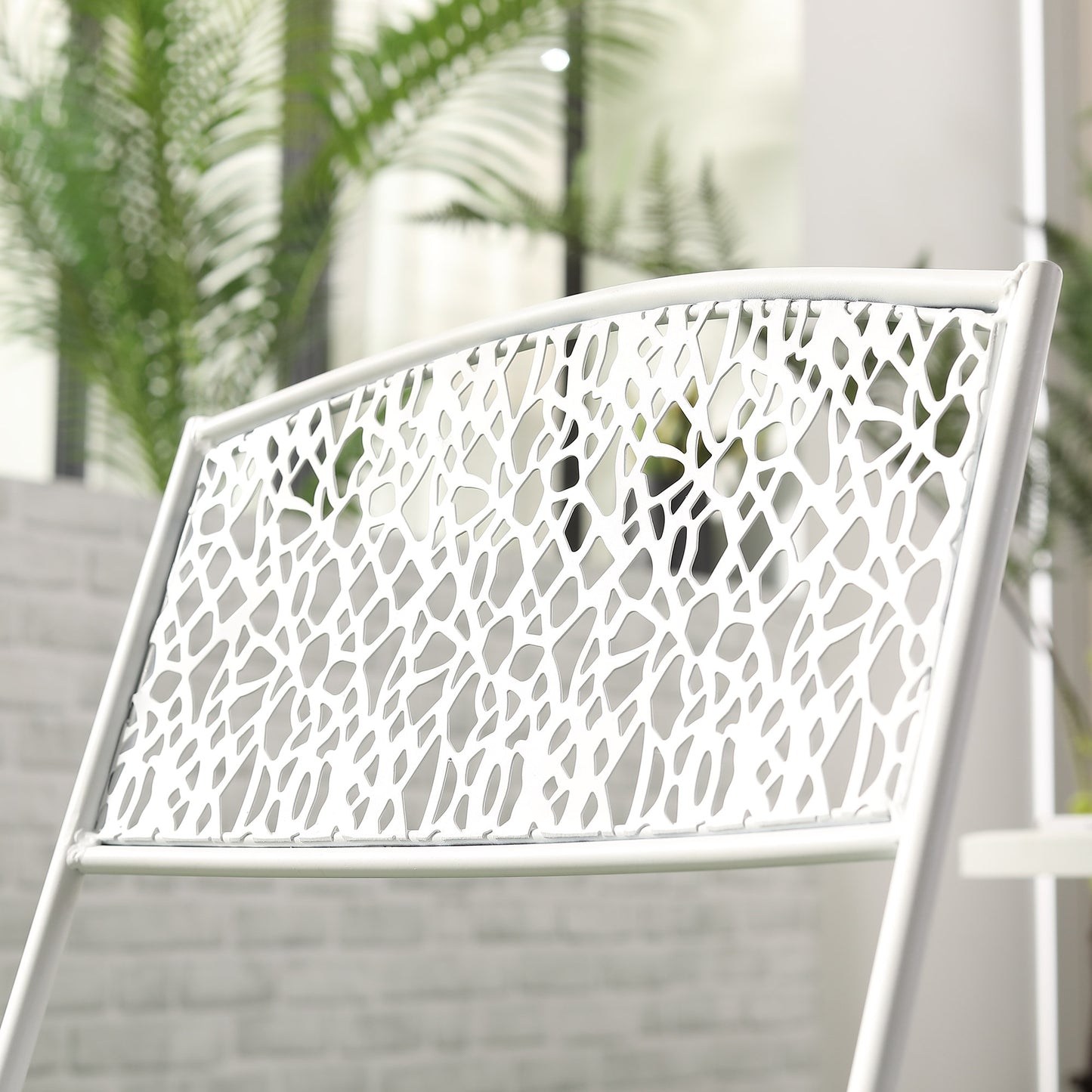 Outsunny Garden Bistro Set for 2 with Folding Chairs and Round Table, Metal Balcony Furniture for Outdoor Indoor Use, White