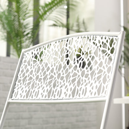 Outsunny Garden Bistro Set for 2 with Folding Chairs and Round Table, Metal Balcony Furniture for Outdoor Indoor Use, White