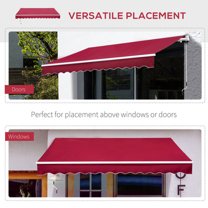 Outsunny 3.5M x 2.5M Garden Patio Manual Awning Canopy Sun Shade Shelter Retractable Winding Handle Wine Red