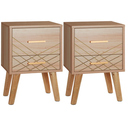 Set Of 2 Bedside Cabinets Scandinavian Table with Drawers With Wood Legs, Natural