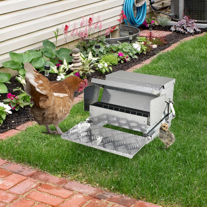 PawHut 11.5kg Capacity Automatic Chicken Poultry Feeder with a Galvanized Steel and Aluminium Build, Weatherproof Design - PawHut