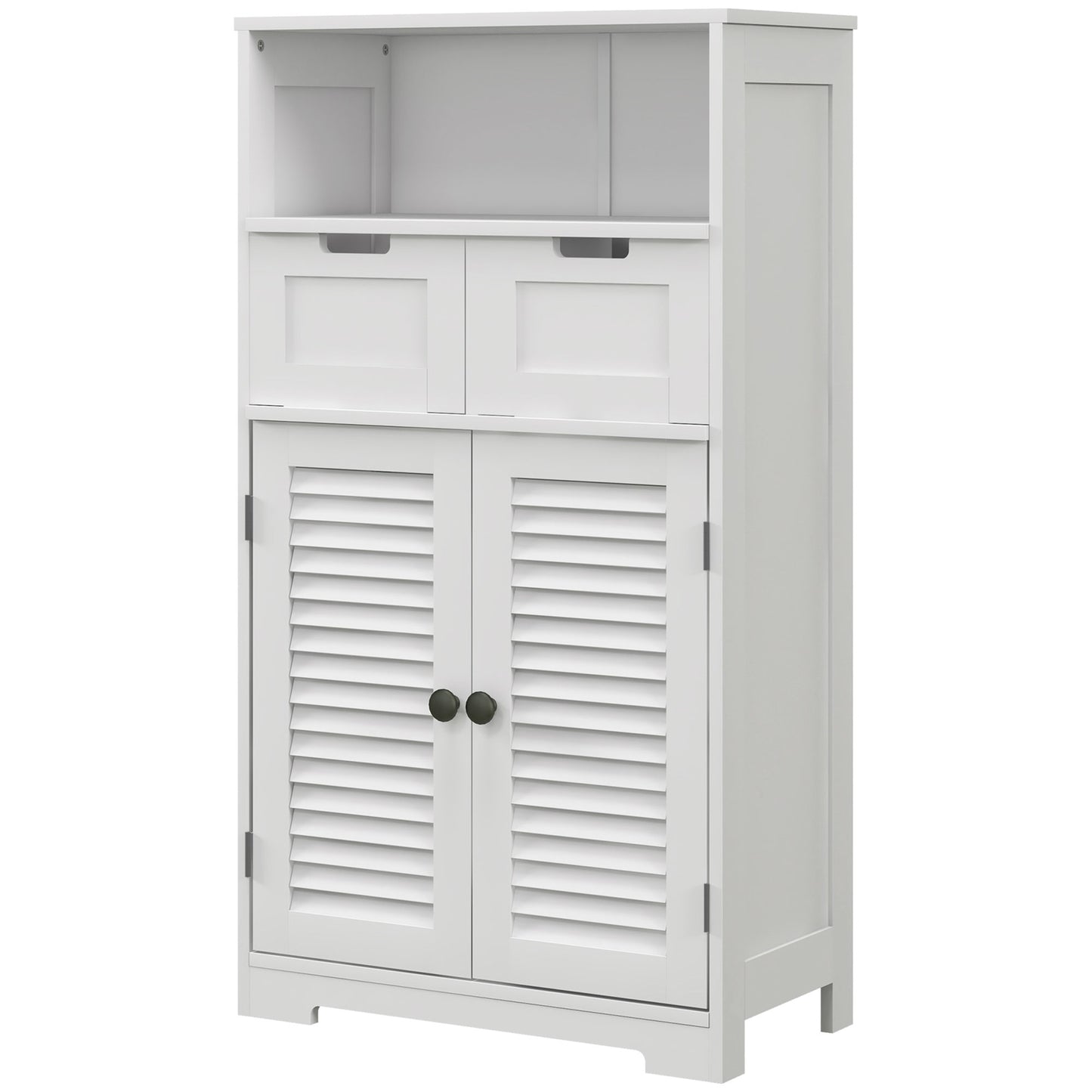 Kleankin Bathroom Storage Unit with Louvred Doors, Bathroom Floor Cabinet with Drawers, Open Shelf and Adjustable Shelf