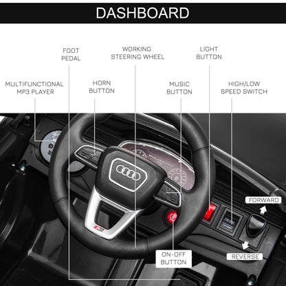 Compatible 6V Battery-powered Kids Electric Ride On Car Audi RS Q8 Toy with Parental Remote Control Music Lights USB MP3 Bluetooth Black