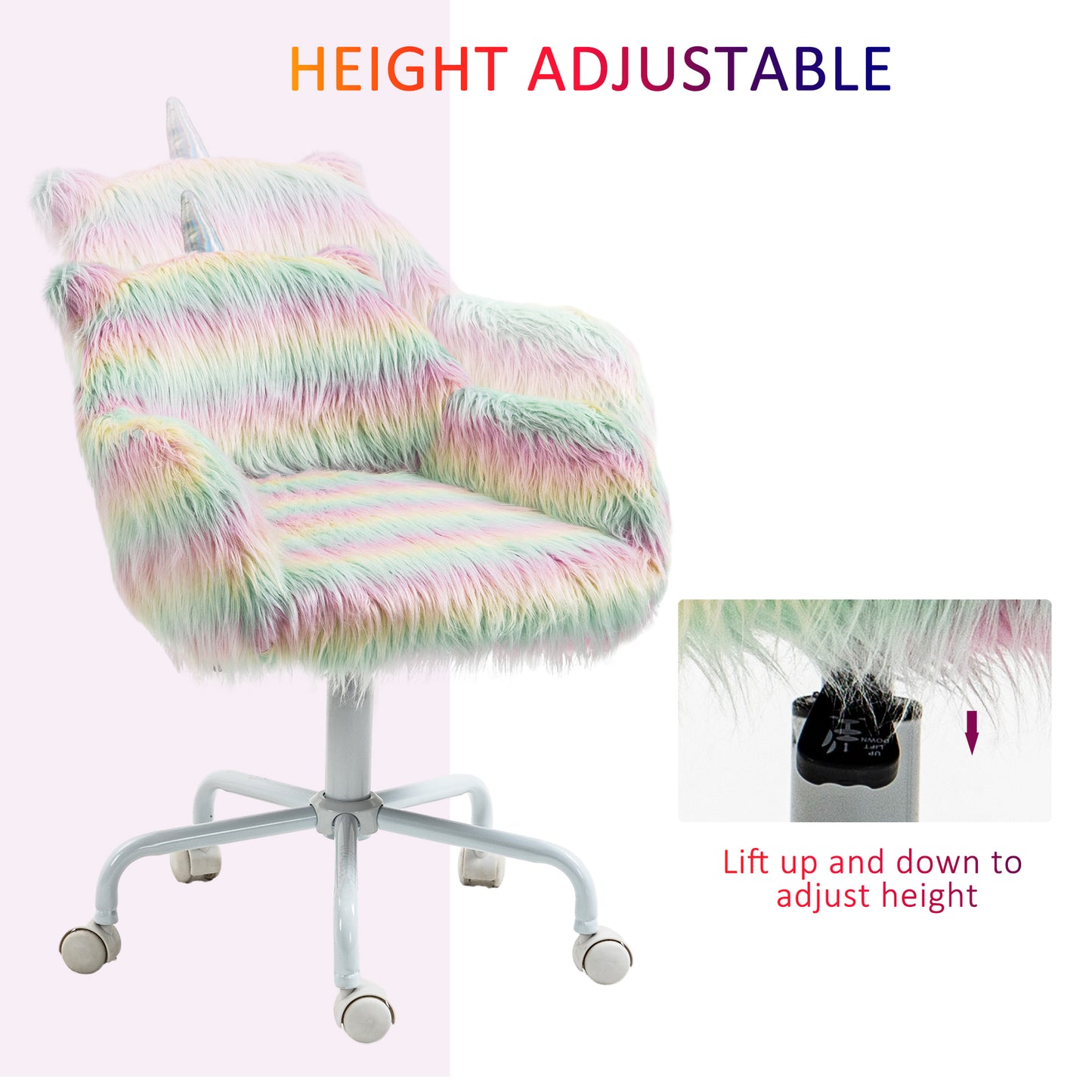 Vinsetto Unicorn Home Office Chair, Height Adjustable Fluffy Desk Chair, Colourful