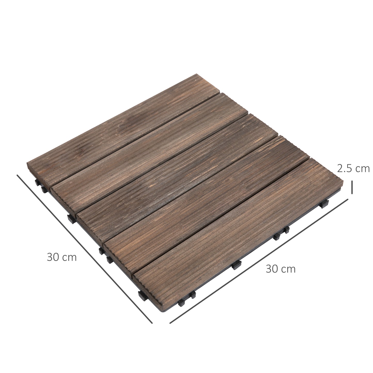 Outsunny 27 Piece Solid Wood Interlocking Decking Tiles For Patio, Balcony, Roof Terrace, Hot Tub, Black, (30 x 30 cm Per Piece)