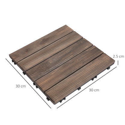 Outsunny 27 Piece Solid Wood Interlocking Decking Tiles For Patio, Balcony, Roof Terrace, Hot Tub, Black, (30 x 30 cm Per Piece)