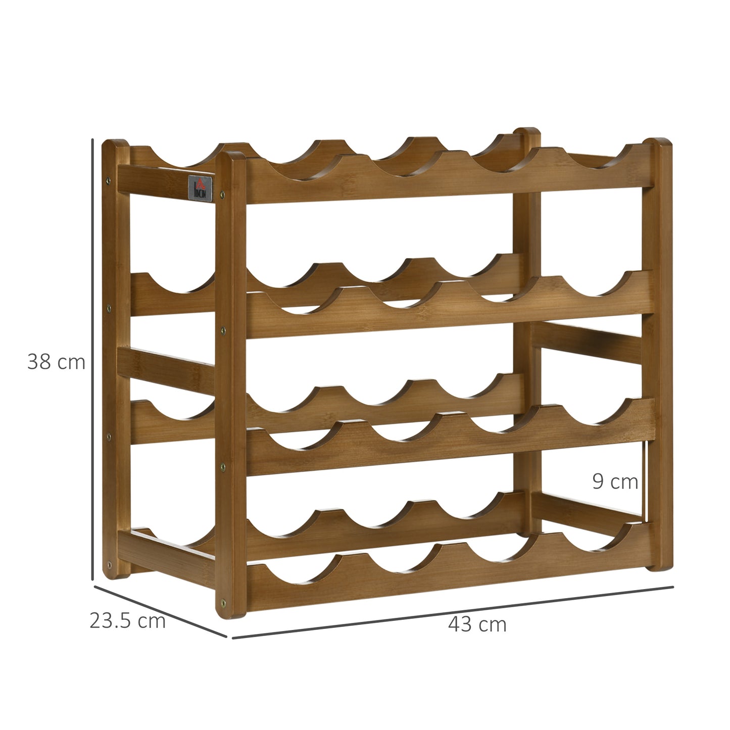 Free Standing Bamboo Wine Rack with 16 Bottles Holder, 4-tier Water Bottle Organizer, Display Shelf for Countertop, Home Bar, Brown