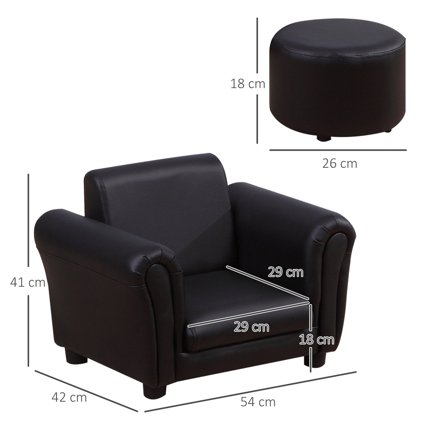 #Children Armchair W/Footstool-Black