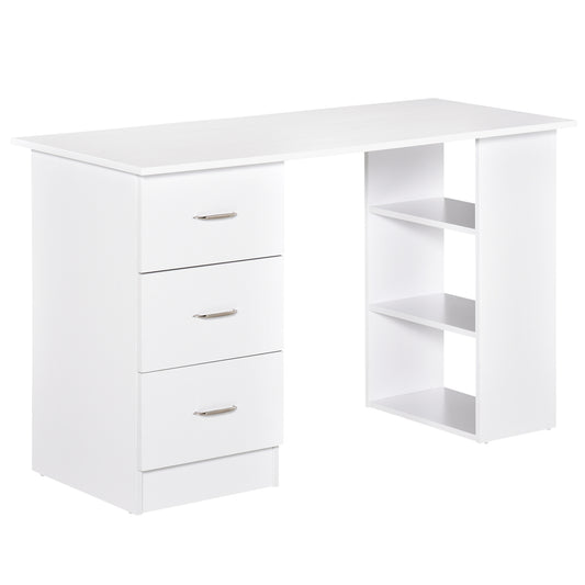 Computer Desk Writing Table PC Workstation Study Laptop Stationery w/ 3 Shelf & Drawers White 120cm