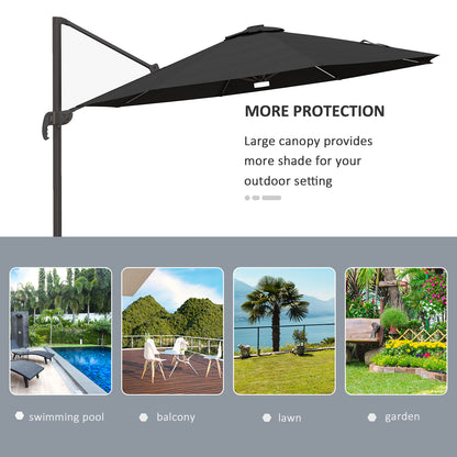 Outsunny 3(m) LED Cantilever Parasol Outdoor Sun Umbrella w/ Base Solar Lights Dark Grey