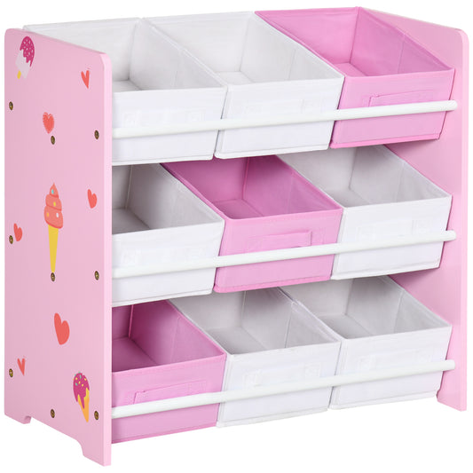 ZONEKIZ Kids Storage Unit with 9 Removable Storage Baskets, Toy Box Organiser with Shelf, Book Shelf for Nursery Playroom, Pink