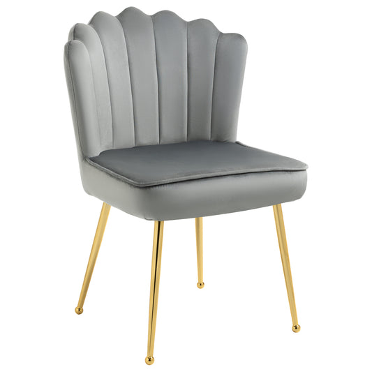 Retro Style Velvet-Feel Shell Luxe Accent Chair, Glam Vanity Chair Makeup Seat, Home Bedroom Lounge with Metal Legs Comfort Padding, Grey