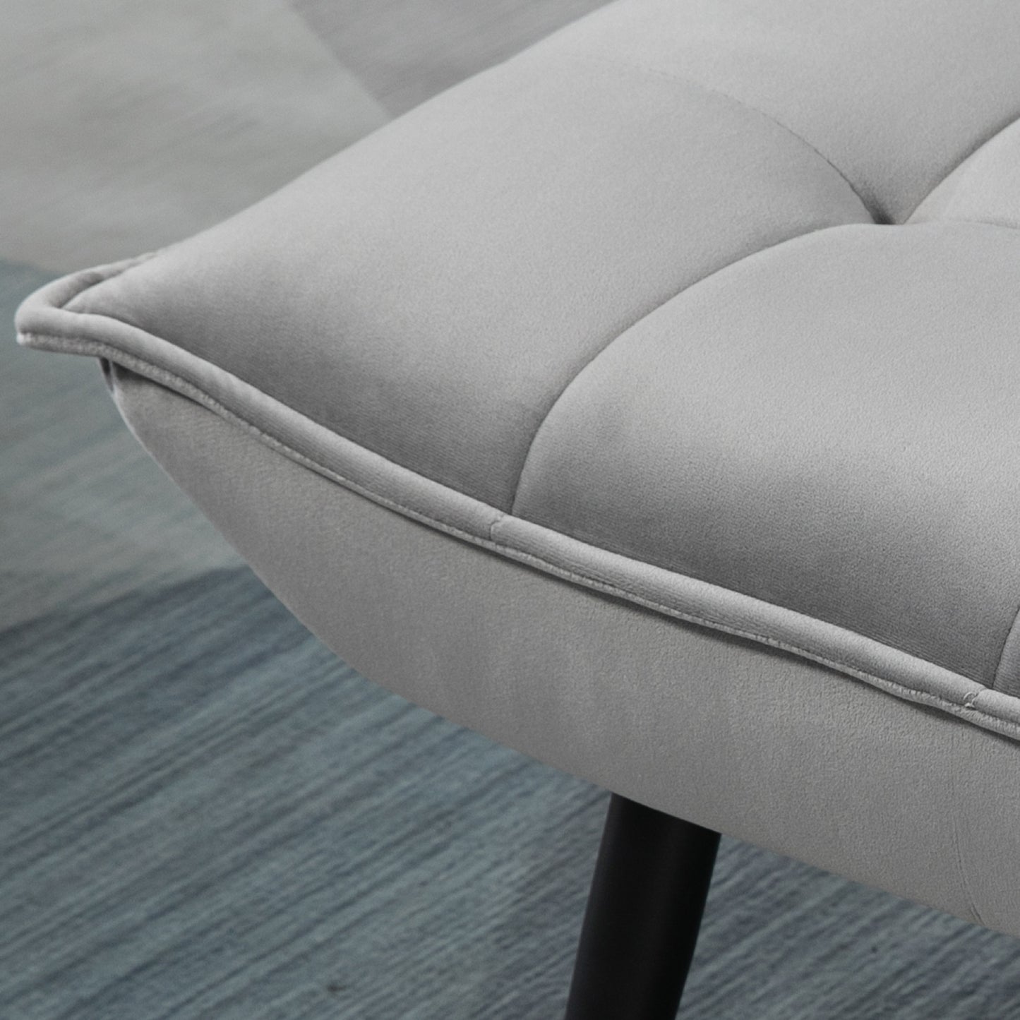 Armless Accent Chair w/ Footstool Set, Modern Tufted Upholstered Lounge Chair w/ Pillow, Steel Legs, Grey