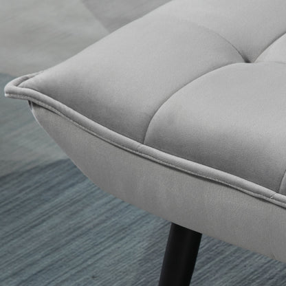 Armless Accent Chair w/ Footstool Set, Modern Tufted Upholstered Lounge Chair w/ Pillow, Steel Legs, Grey