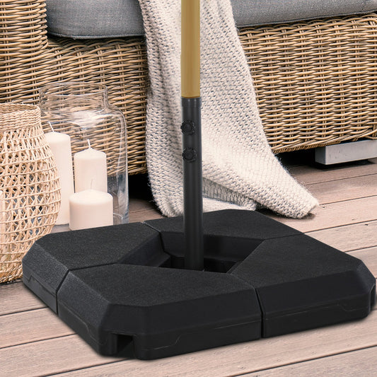 Outsunny 4 PieceFillable Parasol Base w/ Steel Cross Base Garden Umbrella Stand Weight Umbrella Sand Water Plastic Black