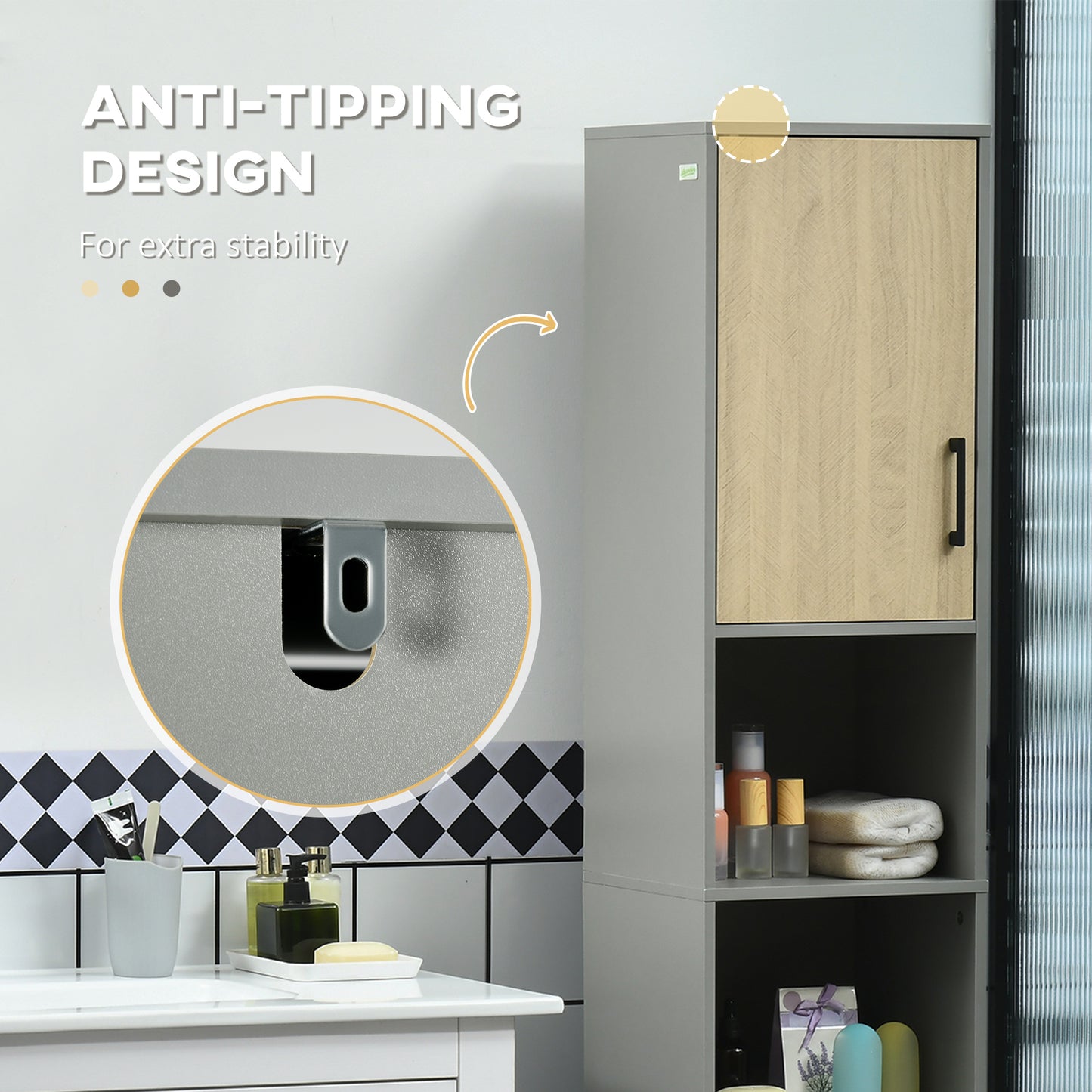 Kleankin Free Standing Bathroom Cabinets, Tall Bathroom Cabinet with Door and Adjustable Shelves, 31.4x30x165cm