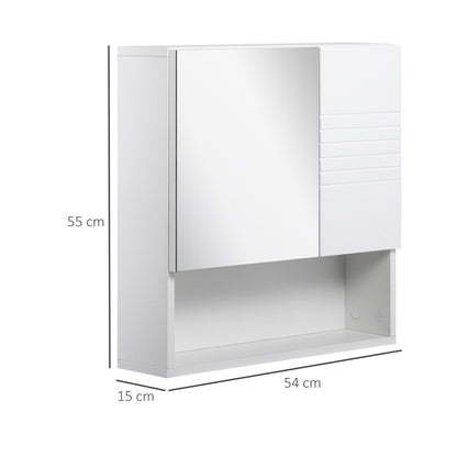Kleankin Bathroom Mirror Cabinet, Wall Mount Storage Cabinet with Double Door, Adjustable Shelf, 54cm x 15cm x 55cm, White