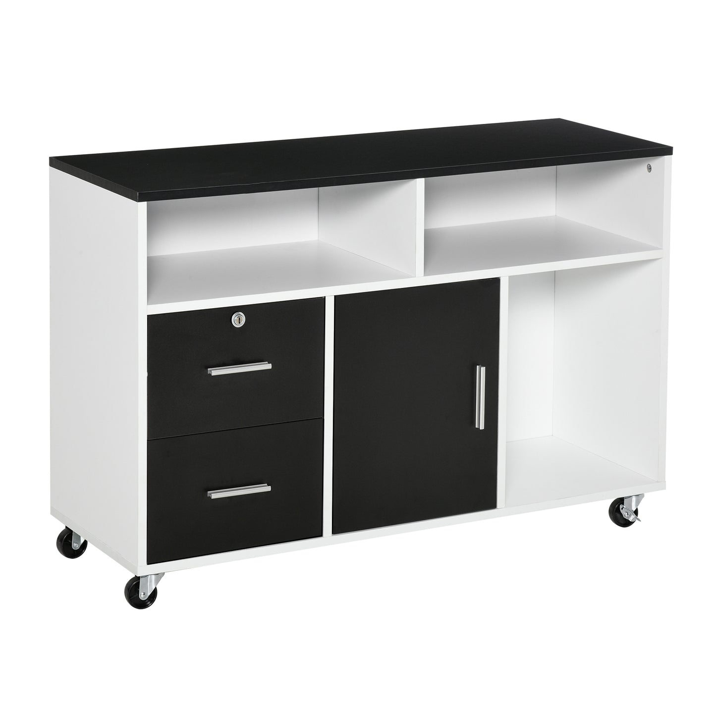 Mobile File Cabinet Home Office Lateral Filing Cabinet, Printer Stand with Open  Shelves, Storage Organizer with Lockable Drawer, Black