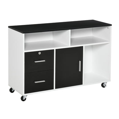 Mobile File Cabinet Home Office Lateral Filing Cabinet, Printer Stand with Open  Shelves, Storage Organizer with Lockable Drawer, Black