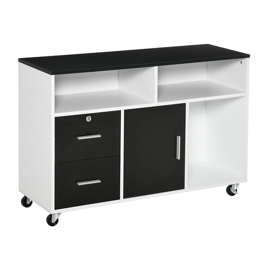 Mobile File Cabinet Home Office Lateral Filing Cabinet, Printer Stand with Open  Shelves, Storage Organizer with Lockable Drawer, Black