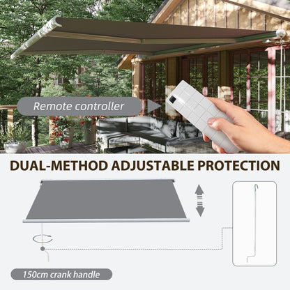 Outsunny 4 x 3 m Full Cassette Electric/Manual Retractable Awning, Sun Canopies for Patio Door Window with Remote Controller, Grey