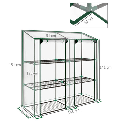 Outsunny 3 Tier 6 Wire Shelves Reinforced Mini Greenhouse, Clear