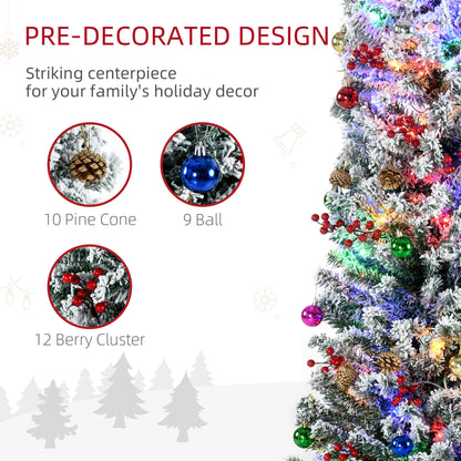 6' Artificial Prelit Christmas Trees Holiday Décor with Warm White LED Lights, Flocked Tips, Berry, Pine Cone