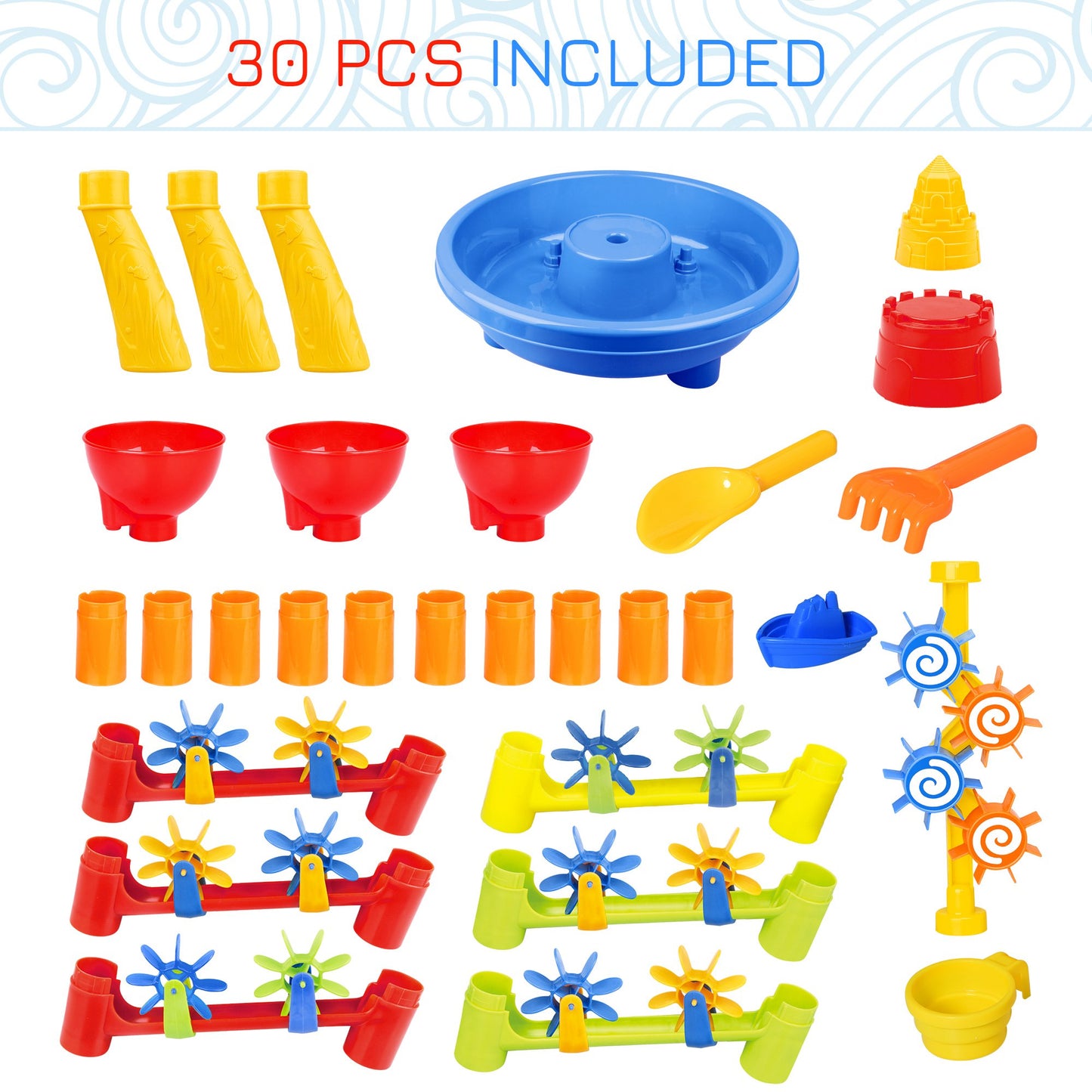 Sand and Water Table Beach Toy Set Waterpark Outdoor Playset for Kids with Accessories 30 Pieces