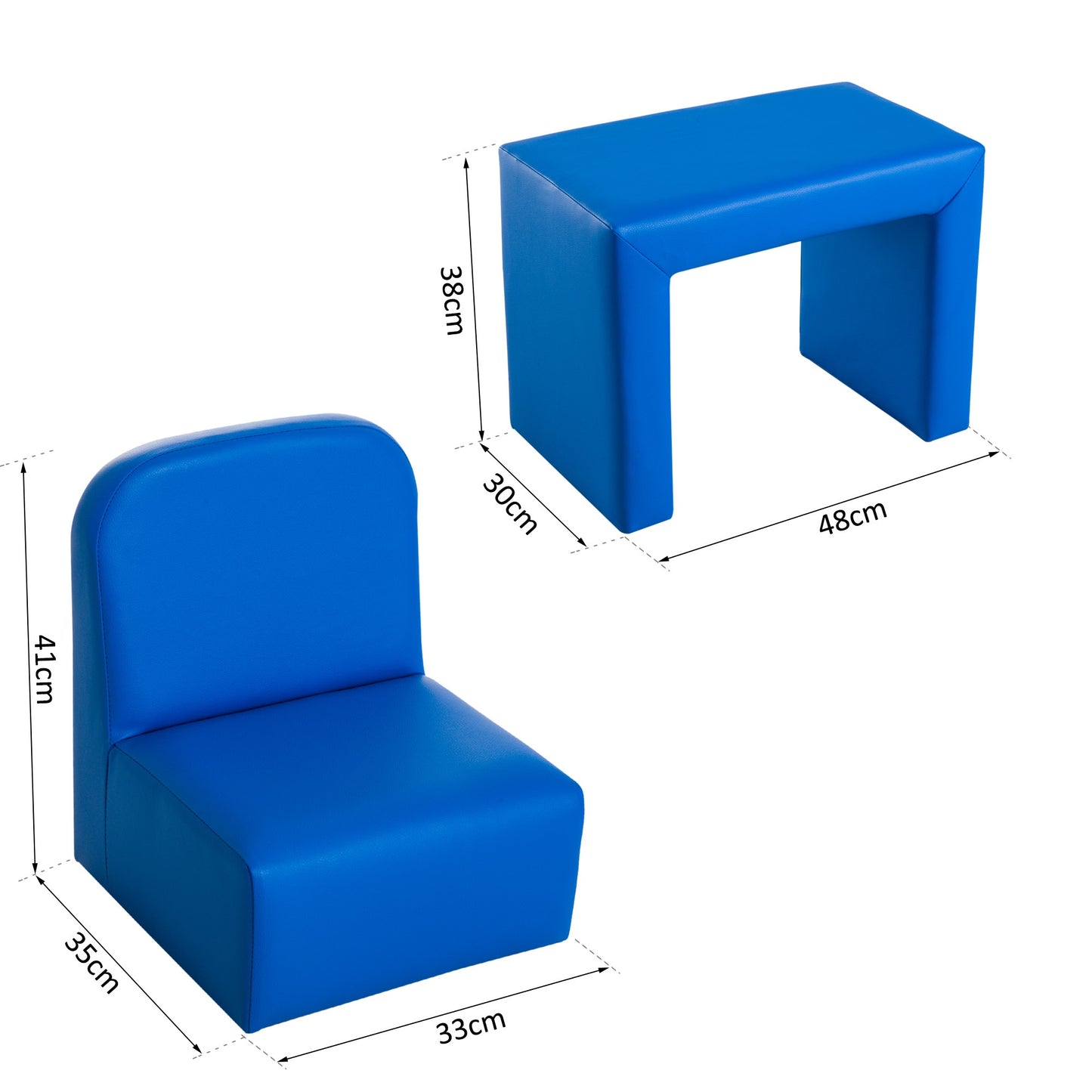 Kids Mini Sofa 3 in 1 Table Chair Set Children Armchair Seat Relax Game Playroom Seater Girl Boys Blue