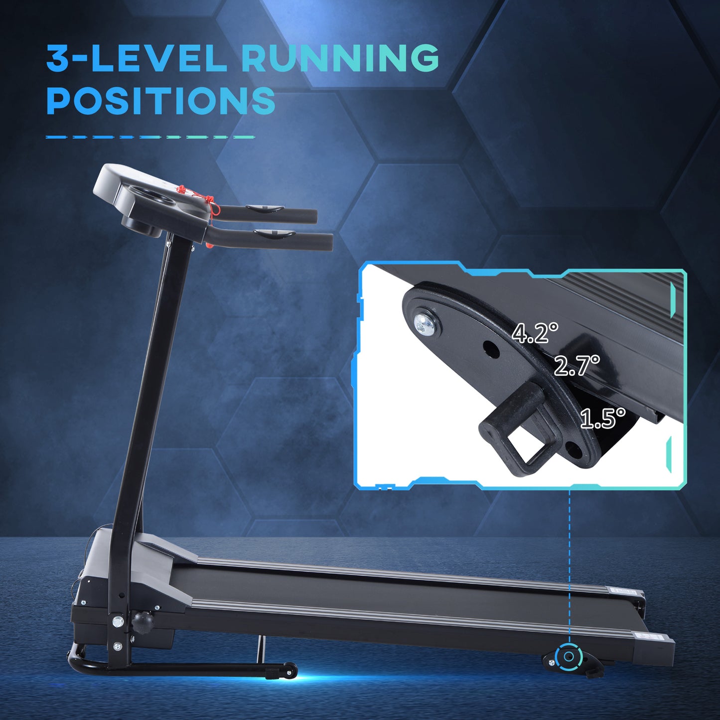 Foldable Motorised Treadmill Indoor Electric Adjustable Running Machine 3 Preset Programs w/ LCD Display, Cup Holders, Black