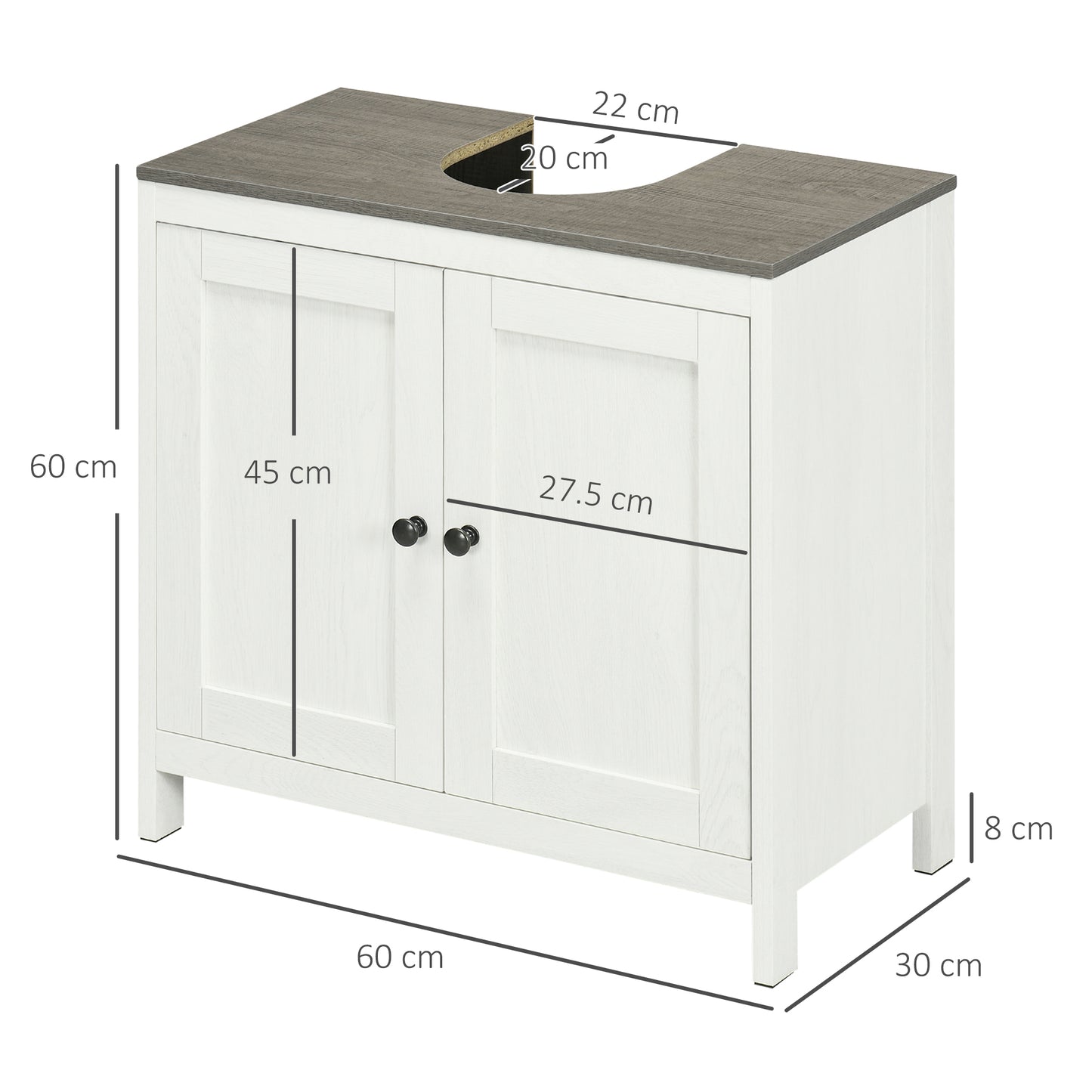 Kleankin Modern Bathroom Sink Cabinet, Floor Standing Under Sink Cabinet Freestanding Storage Cupboard w/ Adjustable Shelf Double Doors Antique White