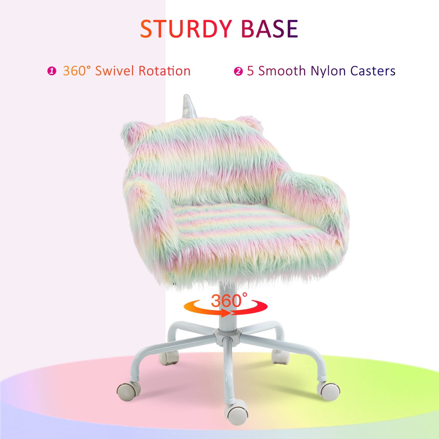 Vinsetto Unicorn Home Office Chair, Height Adjustable Fluffy Desk Chair, Colourful
