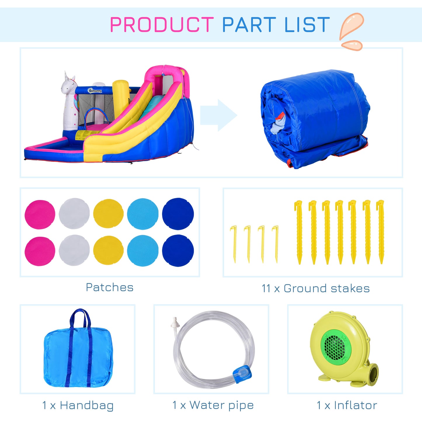 Outsunny 5 in 1 Bouncy Castle for Children with Blower for 3-8 Years Old Kids