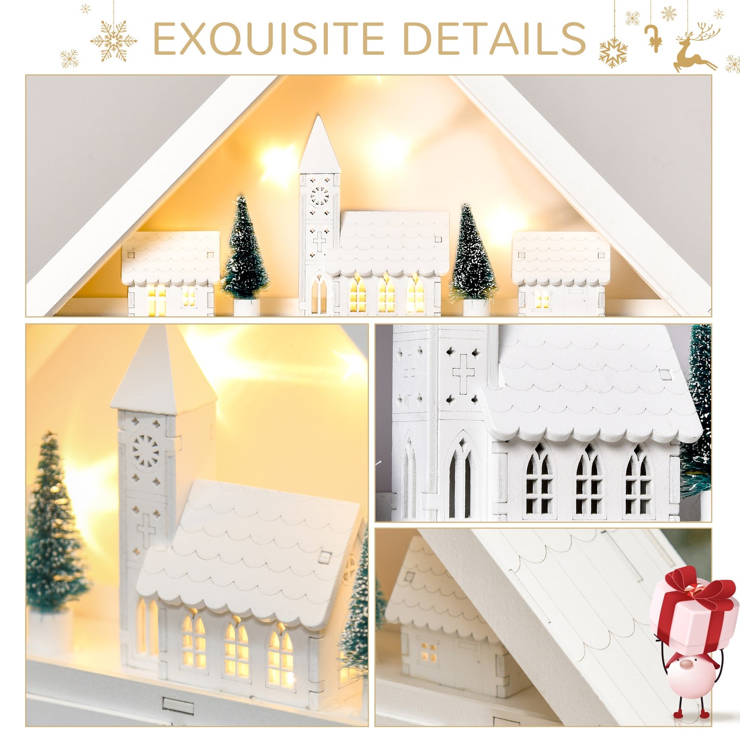 Christmas Advent Calendar, Light Up Table Wooden House Holiday Decoration With Countdown Drawer, Village, For kids Adults, White