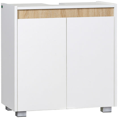 Kleankin Modern Bathroom Sink Cabinet, Floor Standing Under Sink Cabinet, Freestanding Storage Cupboard with Double Doors, White