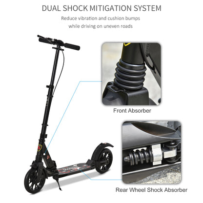 Adult Teens Kick Scooter Foldable Height Adjustable Aluminum Ride On Toy for 14+ with Rear Wheel & Hand Brake, Shock Mitigation System - Black