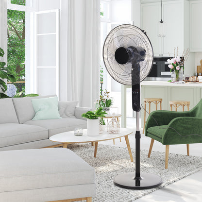 Oscillating Floor Fan W/ Remote Control-Standing Cooling Machine Indoor Air Refresher w/ Adjustable Height, Speed Mode, 7.5-Hour Timer Black