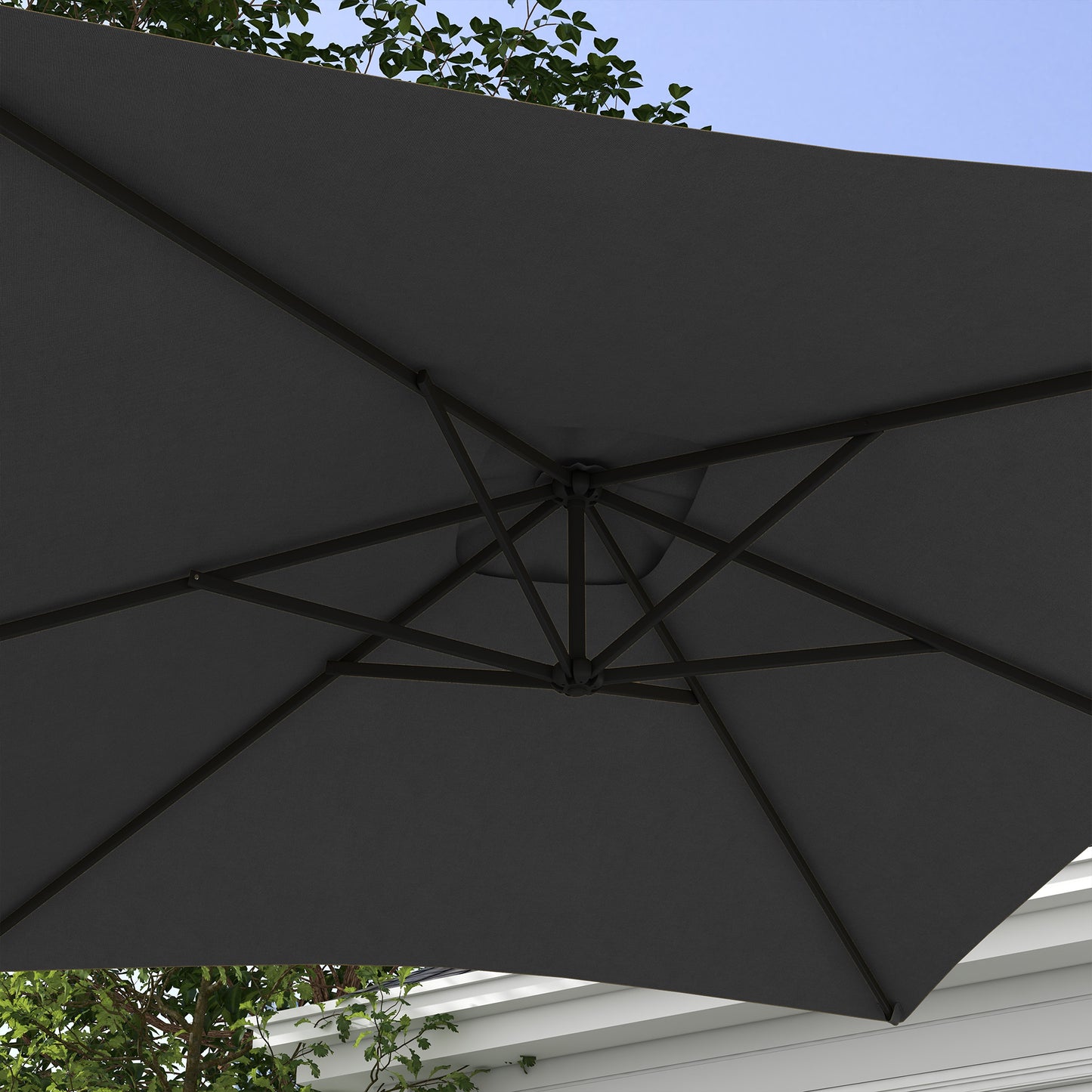 Outsunny 3x2m Cantilever Cross Base Banana Parasol With Crank Handle And 6 Ribs, Rectangular Hanging Patio Umbrella For Outdoors - Grey