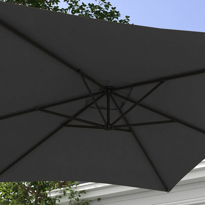 Outsunny 3x2m Cantilever Cross Base Banana Parasol With Crank Handle And 6 Ribs, Rectangular Hanging Patio Umbrella For Outdoors - Grey