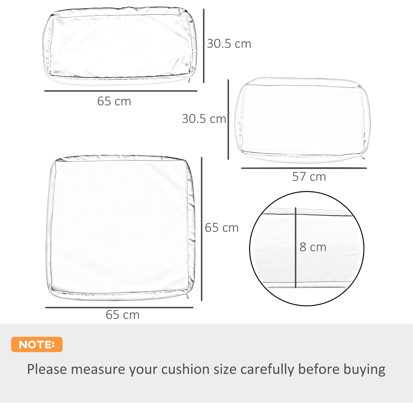 Outsunny Garden Rattan Sofa Seat Cushion Covers Replacement Outdoor, No Cushion Included, Beige