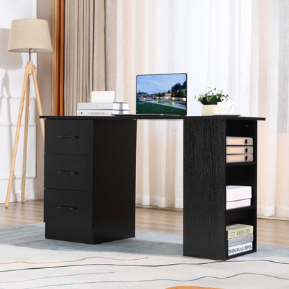 Computer Desk with Storage Shelves Drawers, 120cm Writing Table Study Workstation for Home Office, Black