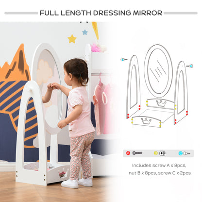 HOMCOM Free Standing Full Length Mirror, Child's Dressing Mirror with storage shelf 360° Rotation MDF, For 3- 8 Years Old, 40L x 30W x 104H cm