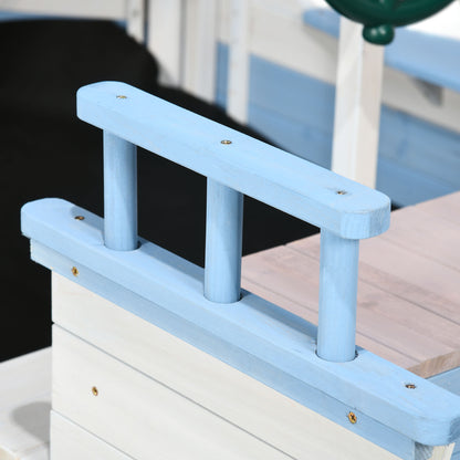 Outsunny Wooden Kids Sandpit, Children Sandbox w/ UV Protection Canopy, for Ages 3-8 Years - Blue