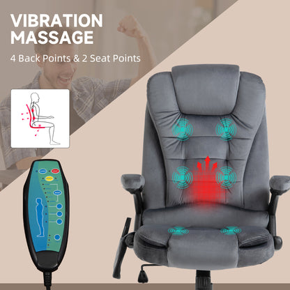 Heated Massage Recliner Office Chair | 6 Point Massage | Velvet-Feel Fabric | 130° Recline | 360° Swivel | Height Adjustable 107-116cm | 120kg | Grey